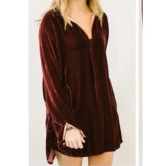 NEW FREE PEOPLE x CP SHADES Velvet Tunic Mini Dress Size Small Burgundy Red - Picture 1 of 9